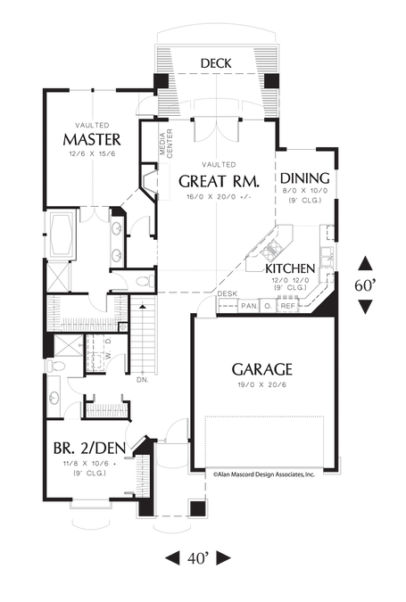 Main Floor Plan image for Mascord Lockport-Seaside Cottage with Fireplace in Living Room-Main Floor Plan