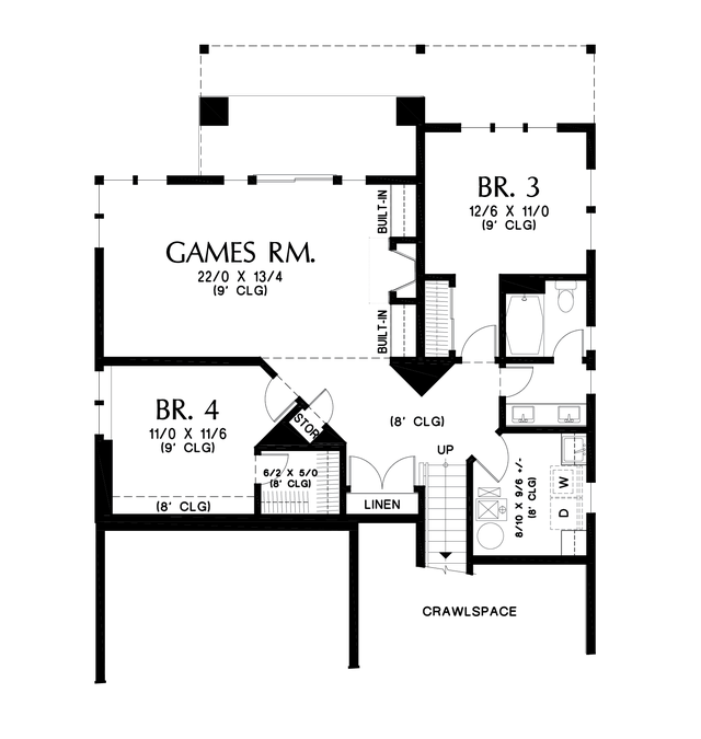 Lower Floor Plan image for Mascord Gardiner-Modern Prairie with Great Looking Walkout Basement-Lower Floor Plan