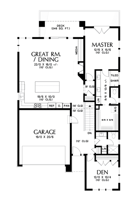 Main Floor Plan image for Mascord Gardiner-Modern Prairie with Great Looking Walkout Basement-Main Floor Plan