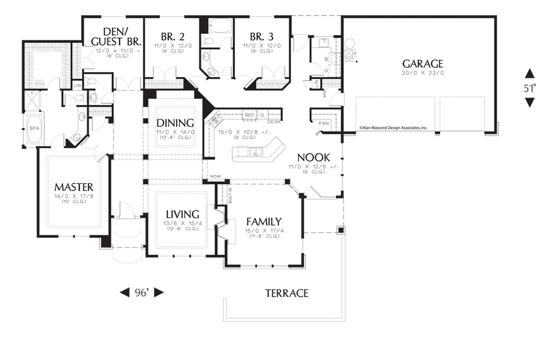 Main Floor Plan image for Mascord Augusta-4 Bedroom Single Level with View to the Front-Main Floor Plan