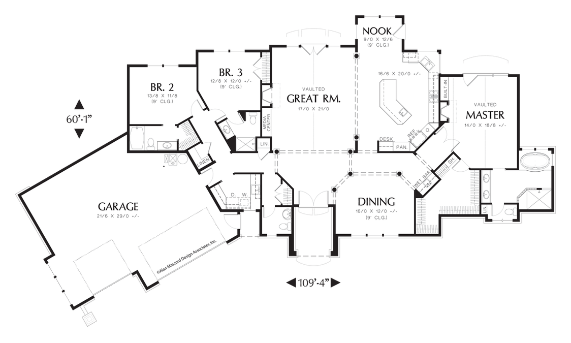Main Floor Plan image for Mascord Hayden-Contemporary One Story Plan with Rear View-Main Floor Plan