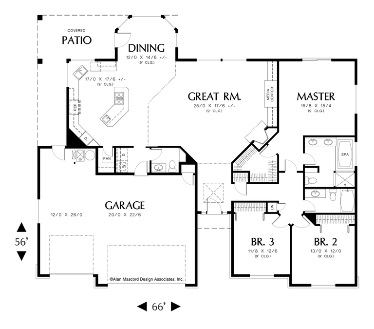 Main Floor Plan image for Mascord Burdette-Traditional Plan with 3 Car Garage and Back Patio-Main Floor Plan