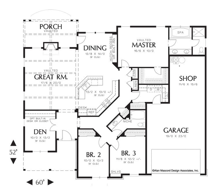 Main Floor Plan image for Mascord Blackburn-One-Story Plan with 2 Car Garage-Main Floor Plan