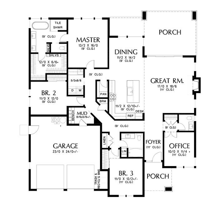 Main Floor Plan image for Mascord Austen-Design Reads Like A Romance Novel-Main Floor Plan