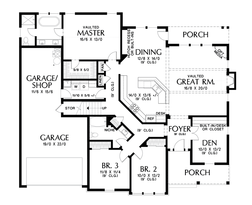 Main Floor Plan image for Mascord La Puente-Bonus Room addition to the Popular Galen Plan-Main Floor Plan
