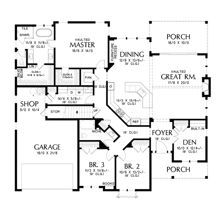 Main Floor Plan image for Mascord Oakhaven-Popular Modern Farmhouse look matched with Popular Design Layout-Main Floor Plan