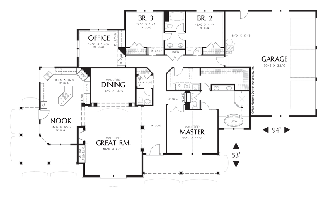 Main Floor Plan image for Mascord Garrett-Country Family Plan with 4 Bedrooms-Main Floor Plan
