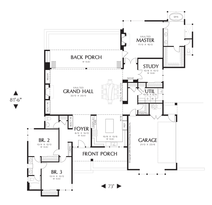 Main Floor Plan image for Mascord Saxon-Wonderful Farmhouse Layout with Courtyard-Main Floor Plan
