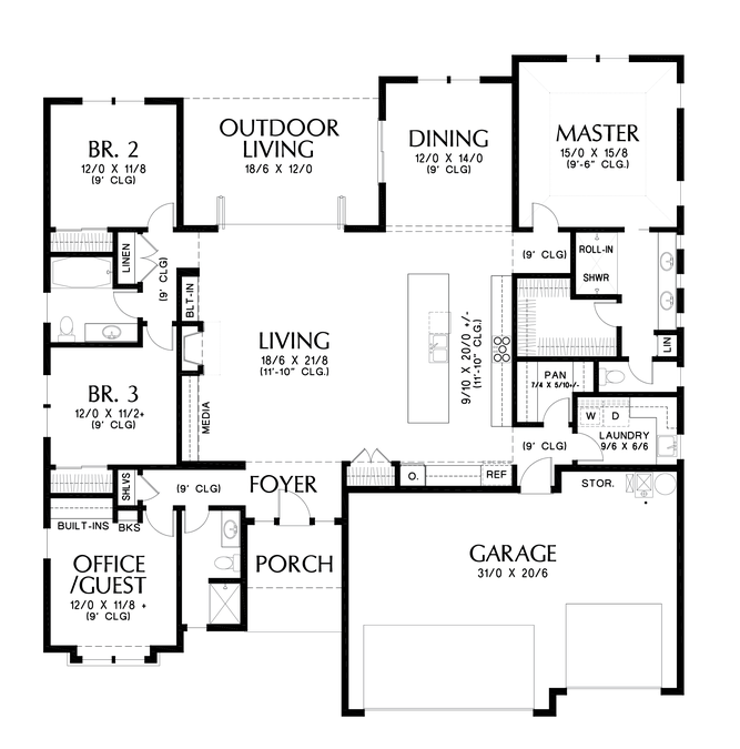 Main Floor Plan image for Mascord Erwin-Modern Home Blueprints Ideal for a Busy Family-Main Floor Plan