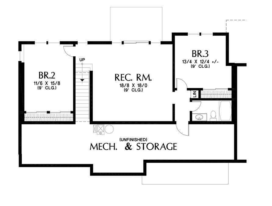 Lower Floor Plan image for Mascord Sunnydale-Popular Daylight Basement for Shallow Lots-Lower Floor Plan