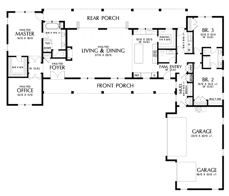 Main Floor Plan image for Mascord Bernadino-Stylish Single Level Floor Plans-Main Floor Plan