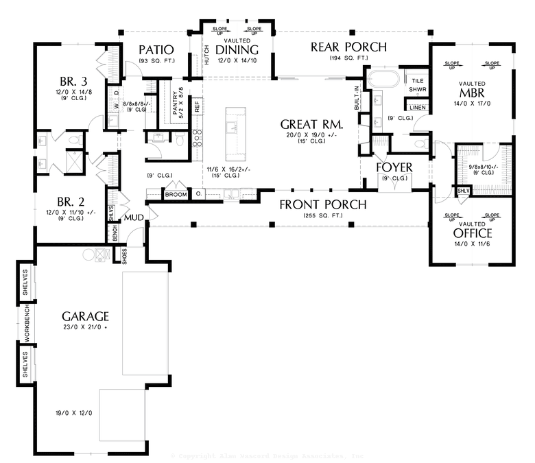 Main Floor Plan image for Mascord Caledonian-Wonderful Farmhouse Layout-Main Floor Plan