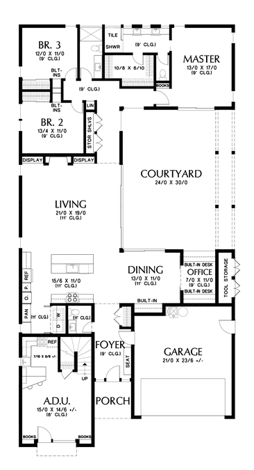 Main Floor Plan image for Mascord Alameda South-Modern Design with Courtyard and Separated Apartment-Main Floor Plan
