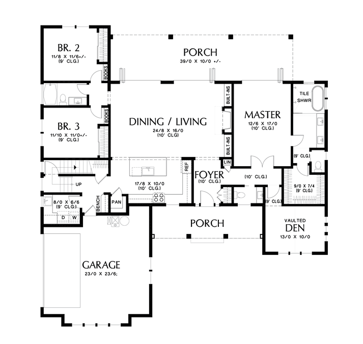 Main Floor Plan image for Mascord Sutter Creek-Split Bedrooms with Space to Work From Home-Main Floor Plan