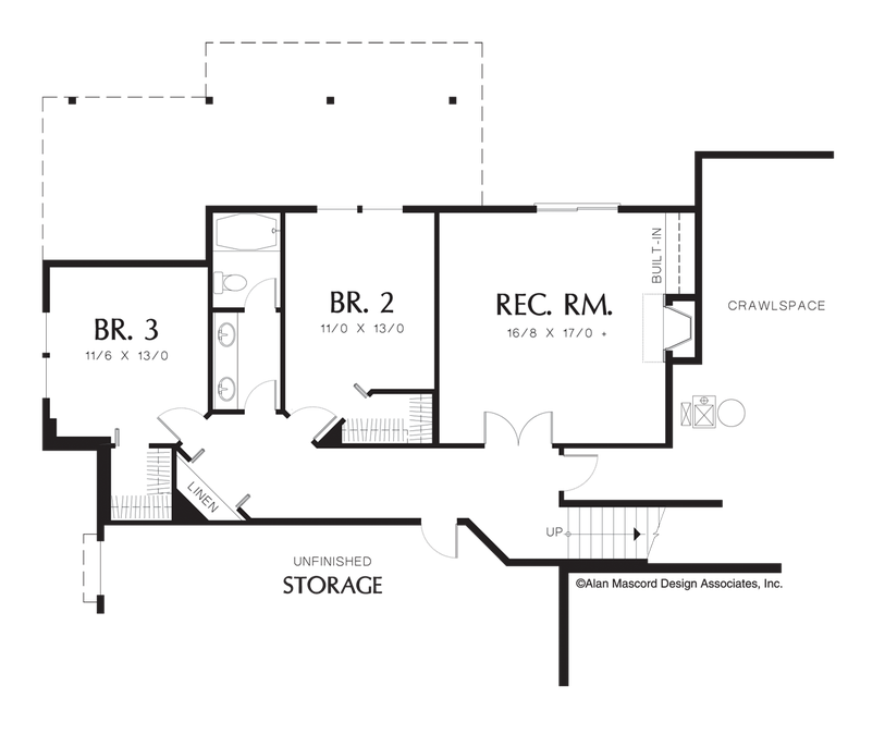 Lower Floor Plan image for Mascord Danford-Large Craftsman Plan for Sloping Lots-Lower Floor Plan