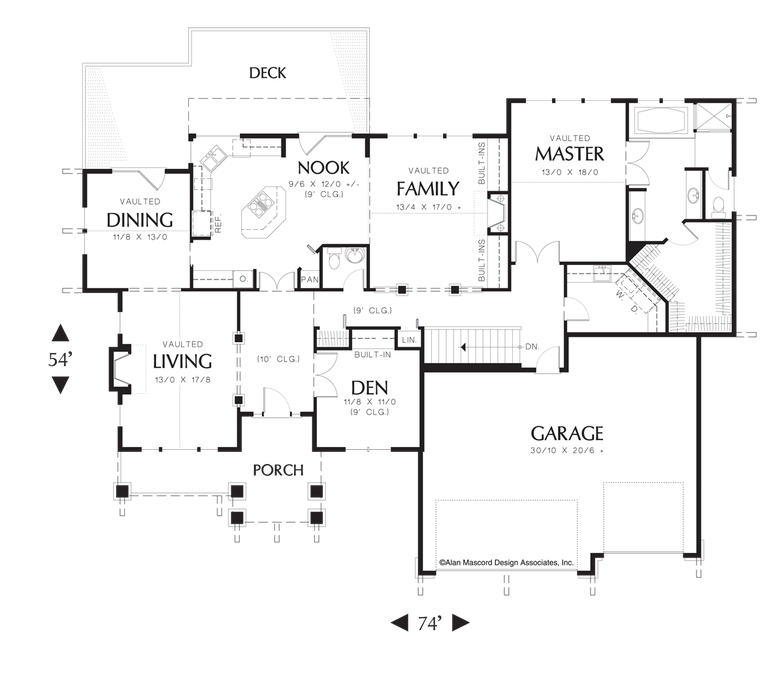 Main Floor Plan image for Mascord Danford-Large Craftsman Plan for Sloping Lots-Main Floor Plan
