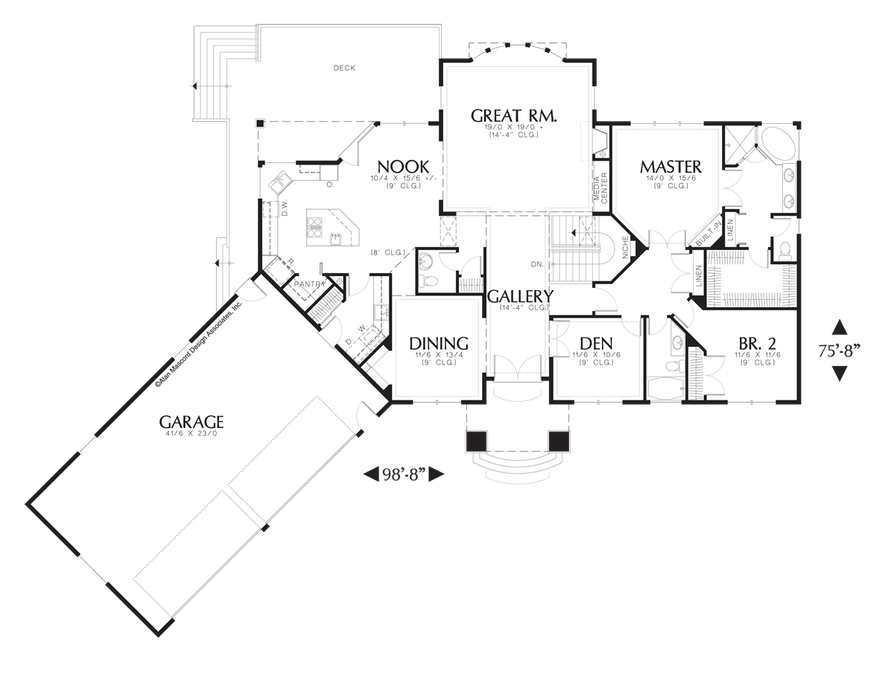 Main Floor Plan image for Mascord Doland-European Luxury Plan with Angled 4 Car Garage-Main Floor Plan