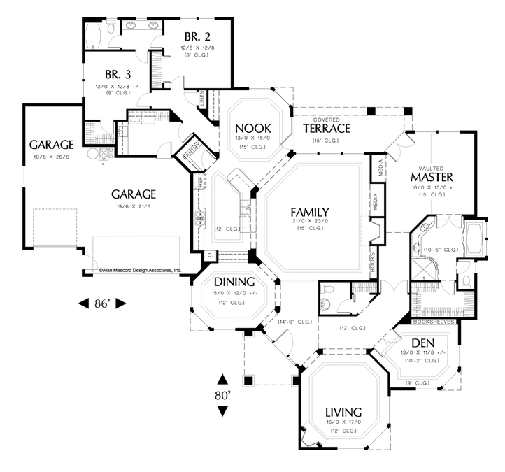 Main Floor Plan image for Mascord Harlan-Contemporary Plan with Tray Ceilings-Main Floor Plan