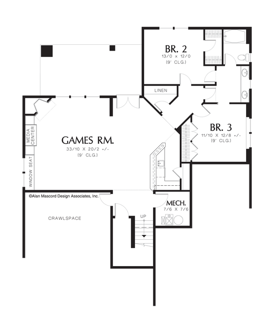 Lower Floor Plan image for Mascord Kimball-Lovely Cottage Plan with Sunlit Spa-Lower Floor Plan