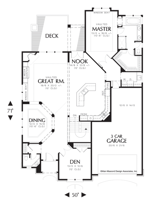 Main Floor Plan image for Mascord Kimball-Lovely Cottage Plan with Sunlit Spa-Main Floor Plan