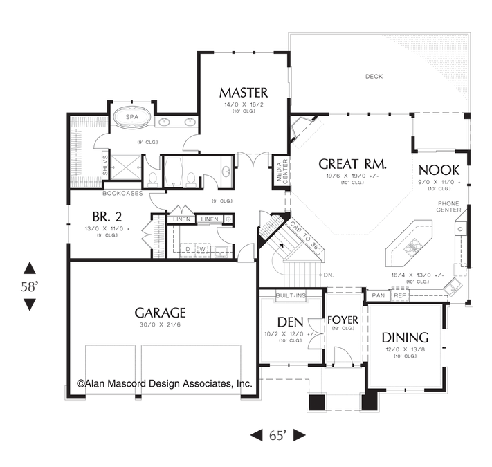 Main Floor Plan image for Mascord Kendrick-Contemporary Plan for a Sloping Lot-Main Floor Plan