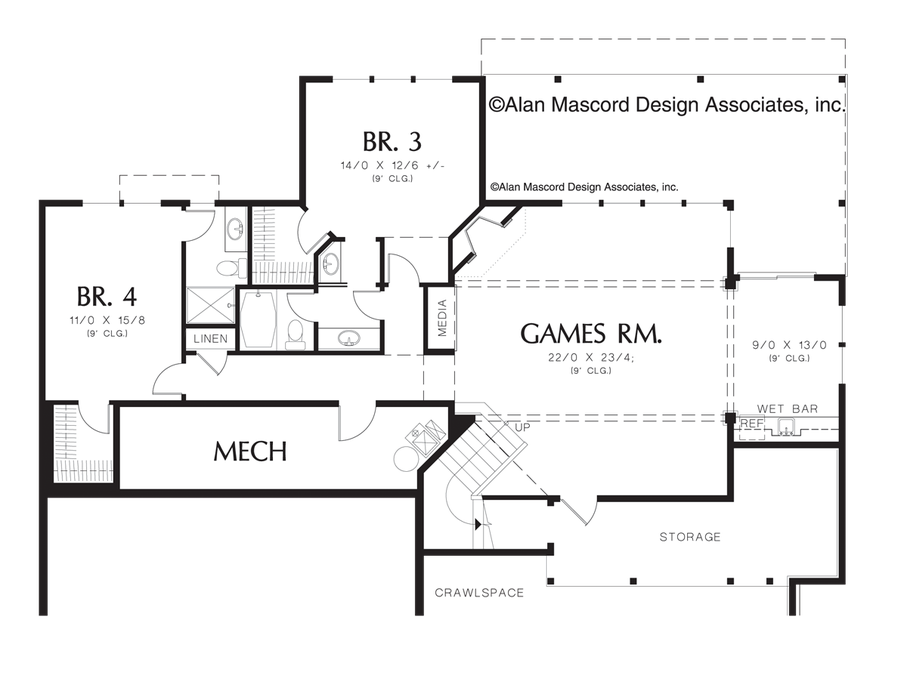 Lower Floor Plan image for Mascord Granseth-Daylight Plan with Lower Floor Game Room-Lower Floor Plan