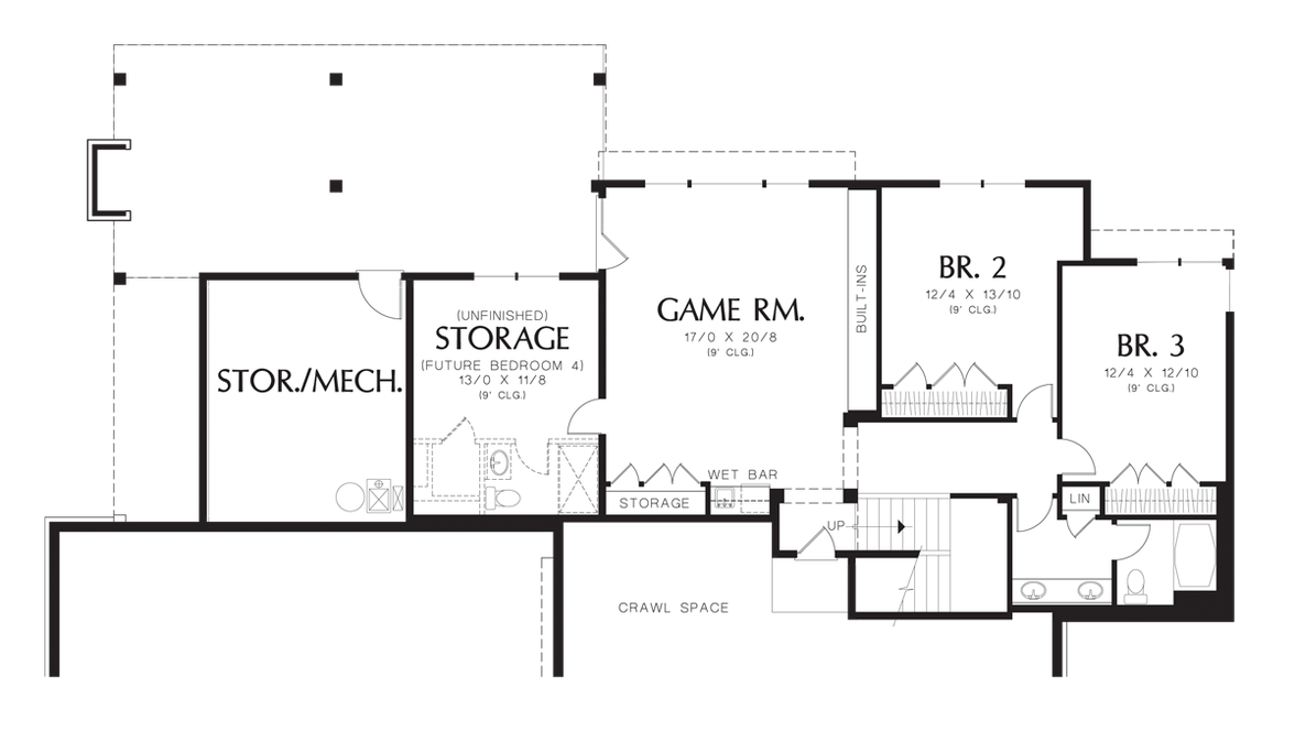 Lower Floor Plan image for Mascord Lenhart-Craftsman Style Home Plan for Down-sloping Lot-Lower Floor Plan