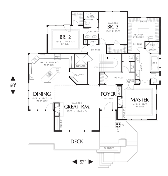Main Floor Plan image for Mascord Gibson-Perfect Sloping Lot Plan for Front Facing Views-Main Floor Plan