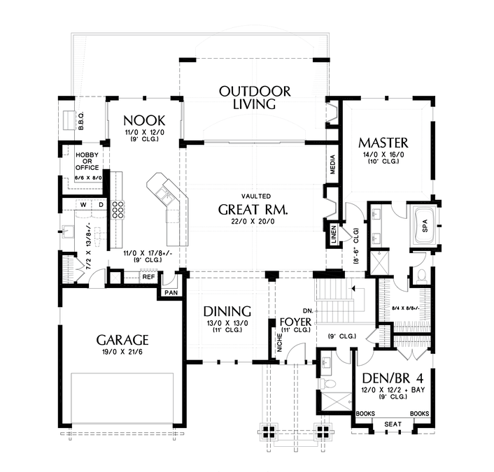 Main Floor Plan image for Mascord Sycamore-Lodge Style Sloping Lot House Plan-Main Floor Plan