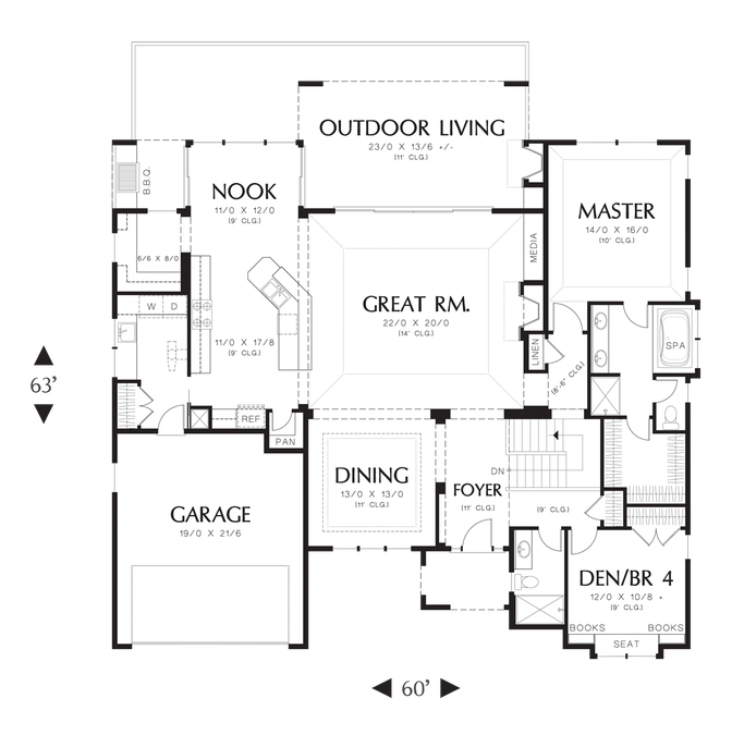 Main Floor Plan image for Mascord Langley-Charming Plan with European Aesthetic-Main Floor Plan