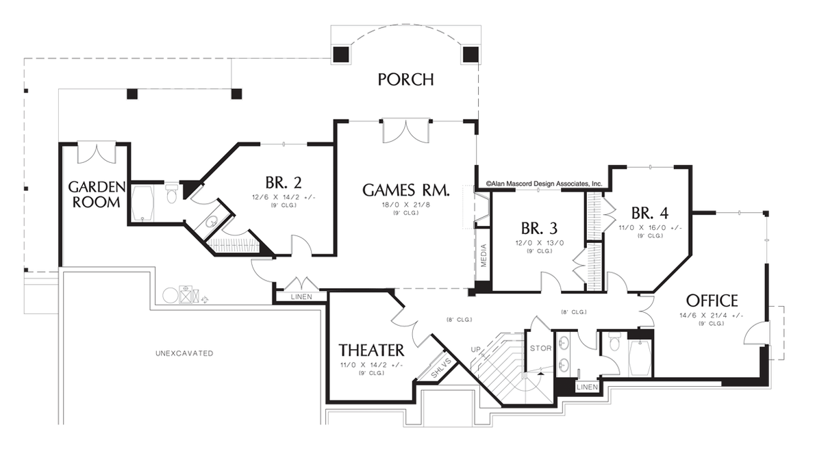 Lower Floor Plan image for Mascord Springbrook-Traditional Home Plan with Great Room-Lower Floor Plan