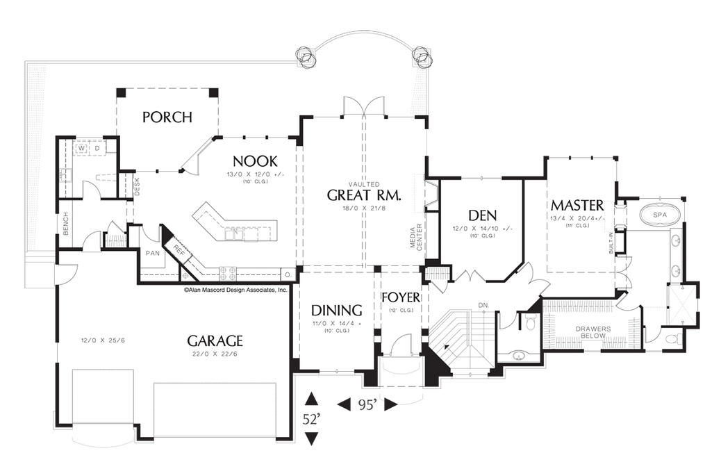 Main Floor Plan image for Mascord Springbrook-Traditional Home Plan with Great Room-Main Floor Plan