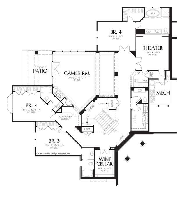 Lower Floor Plan image for Mascord Kellenberg-Spacious Hillside Craftsman Home Plan-Lower Floor Plan