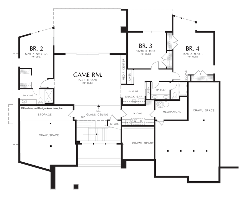 Lower Floor Plan image for Mascord Norcutt-Contemporary Plan with a Glass Floor-Lower Floor Plan