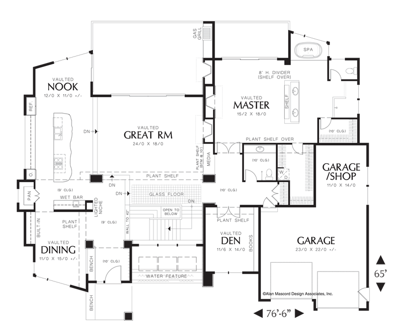 Main Floor Plan image for Mascord Norcutt-Contemporary Plan with a Glass Floor-Main Floor Plan