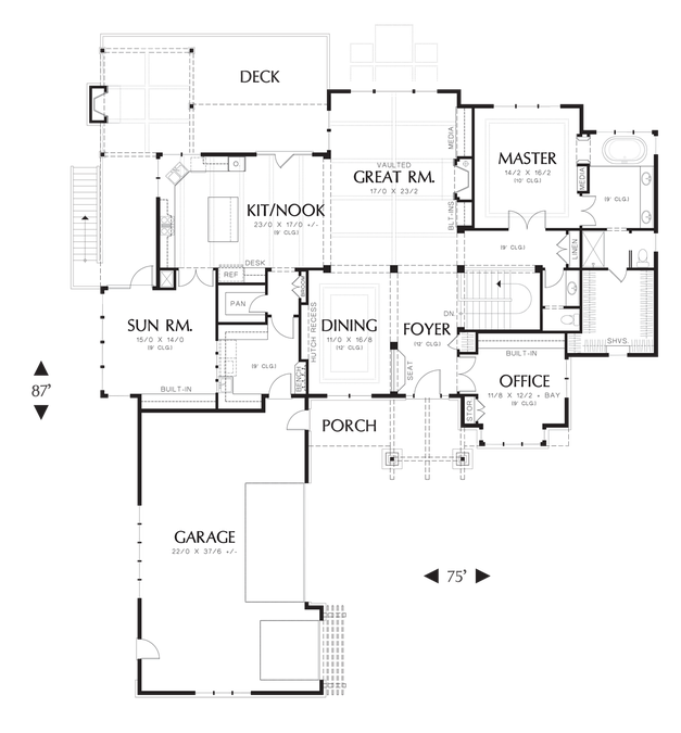 Main Floor Plan image for Mascord Lambert-Luxurious Home Design for Large Sloping Lot-Main Floor Plan