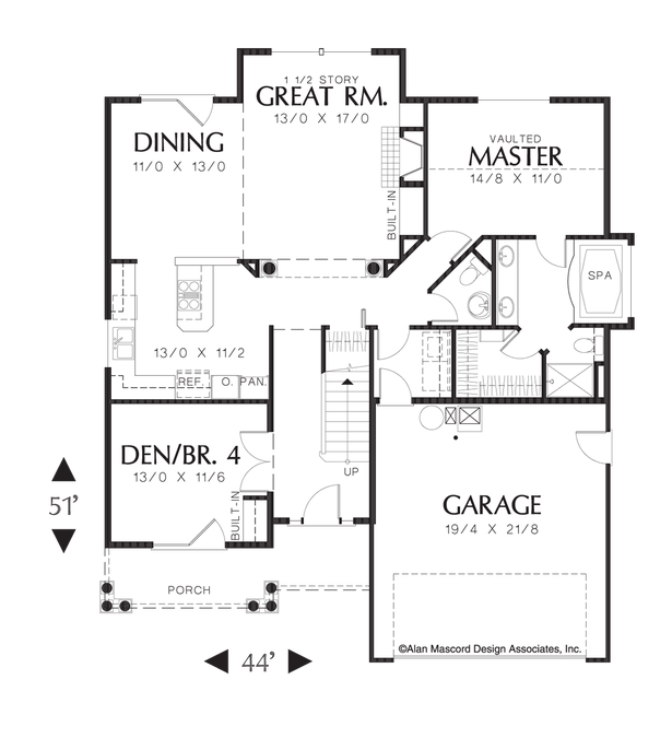 Main Floor Plan image for Mascord Wellborn-2 Level Split Bedroom Plan-Main Floor Plan