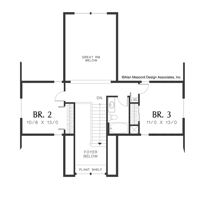 Upper Floor Plan image for Mascord Wellborn-2 Level Split Bedroom Plan-Upper Floor Plan