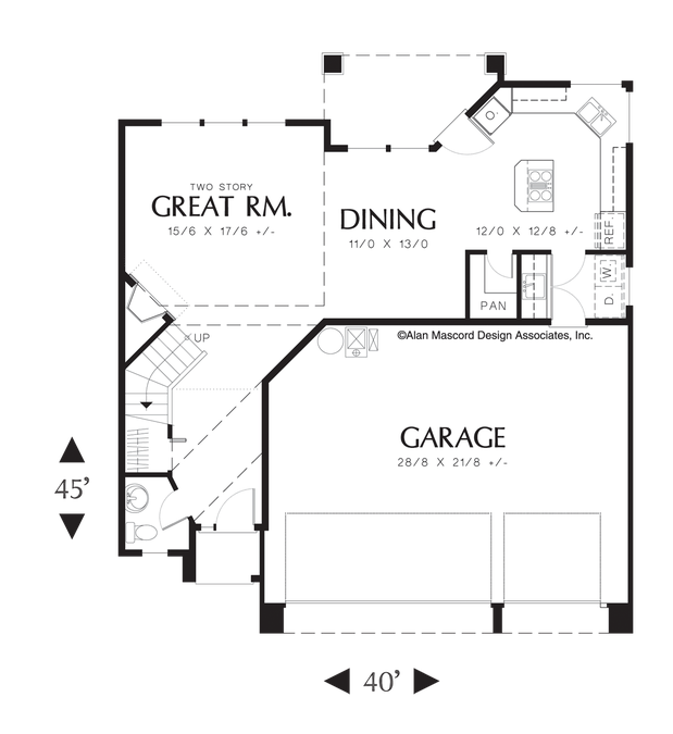 Main Floor Plan image for Mascord Burgess-Very Open Two Story Traditional Plan-Main Floor Plan