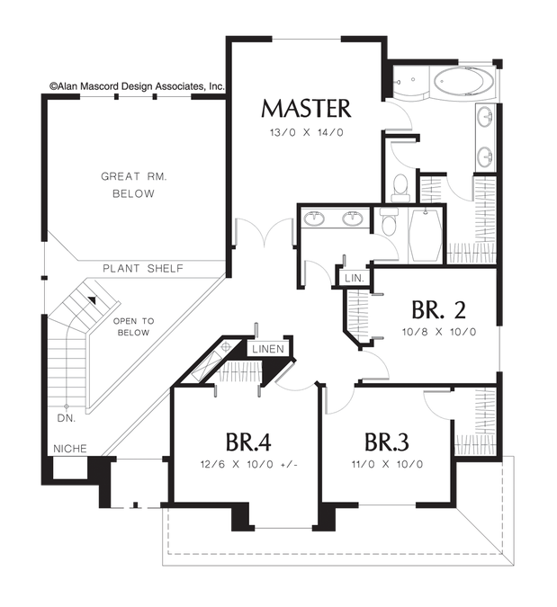 Upper Floor Plan image for Mascord Burgess-Very Open Two Story Traditional Plan-Upper Floor Plan