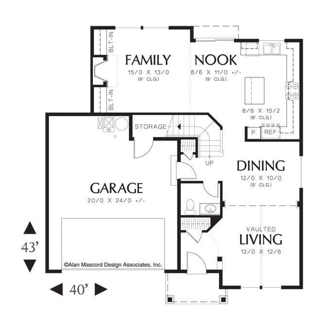 Main Floor Plan image for Mascord Connolly-Craftsman Style Home Plan with Utility Upstairs-Main Floor Plan