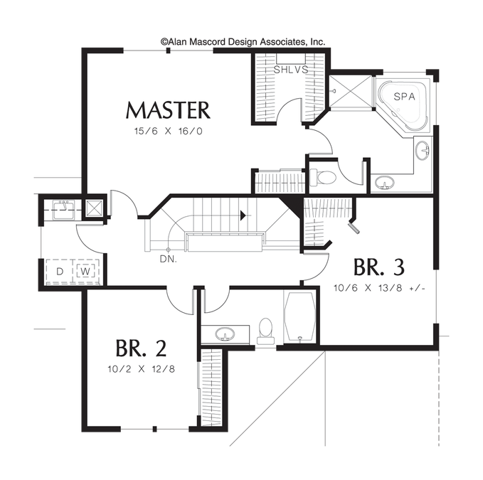 Upper Floor Plan image for Mascord Connolly-Craftsman Style Home Plan with Utility Upstairs-Upper Floor Plan