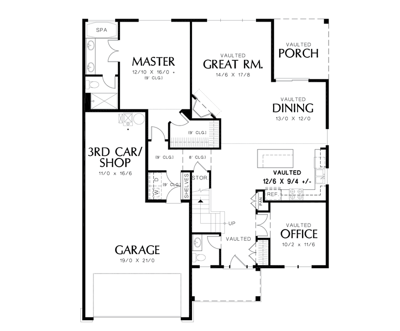 Main Floor Plan image for Mascord Ellwood-Craftsman Style Plan, Great for Empty Nesters-Main Floor Plan