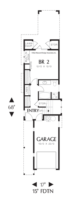 Upper Floor Plan image for Mascord Wedgewood-Narrow Craftsman Plan with Loft-Upper Floor Plan