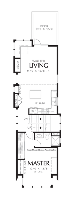 Main Floor Plan image for Mascord Wedgewood-Narrow Craftsman Plan with Loft-Main Floor Plan