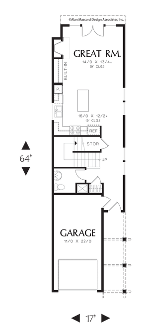 Main Floor Plan image for Mascord Gentry-Two Bedroom Narrow Lot Plan-Main Floor Plan