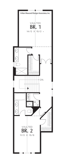 Upper Floor Plan image for Mascord Gentry-Two Bedroom Narrow Lot Plan-Upper Floor Plan