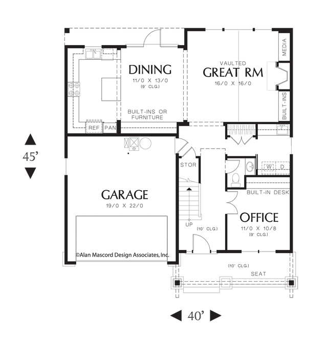 Main Floor Plan image for Mascord Brentwood-Three Bedroom Bungalow-Main Floor Plan