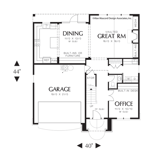 Main Floor Plan image for Mascord Brumley-Great Room Plan with Office Off Entry-Main Floor Plan