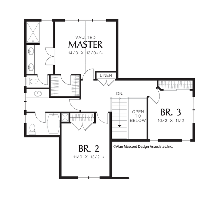 Upper Floor Plan image for Mascord Brumley-Great Room Plan with Office Off Entry-Upper Floor Plan